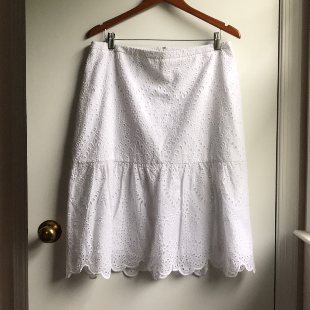 Talbots Eyelet Lace Midi Skirt NWT sz 12 White